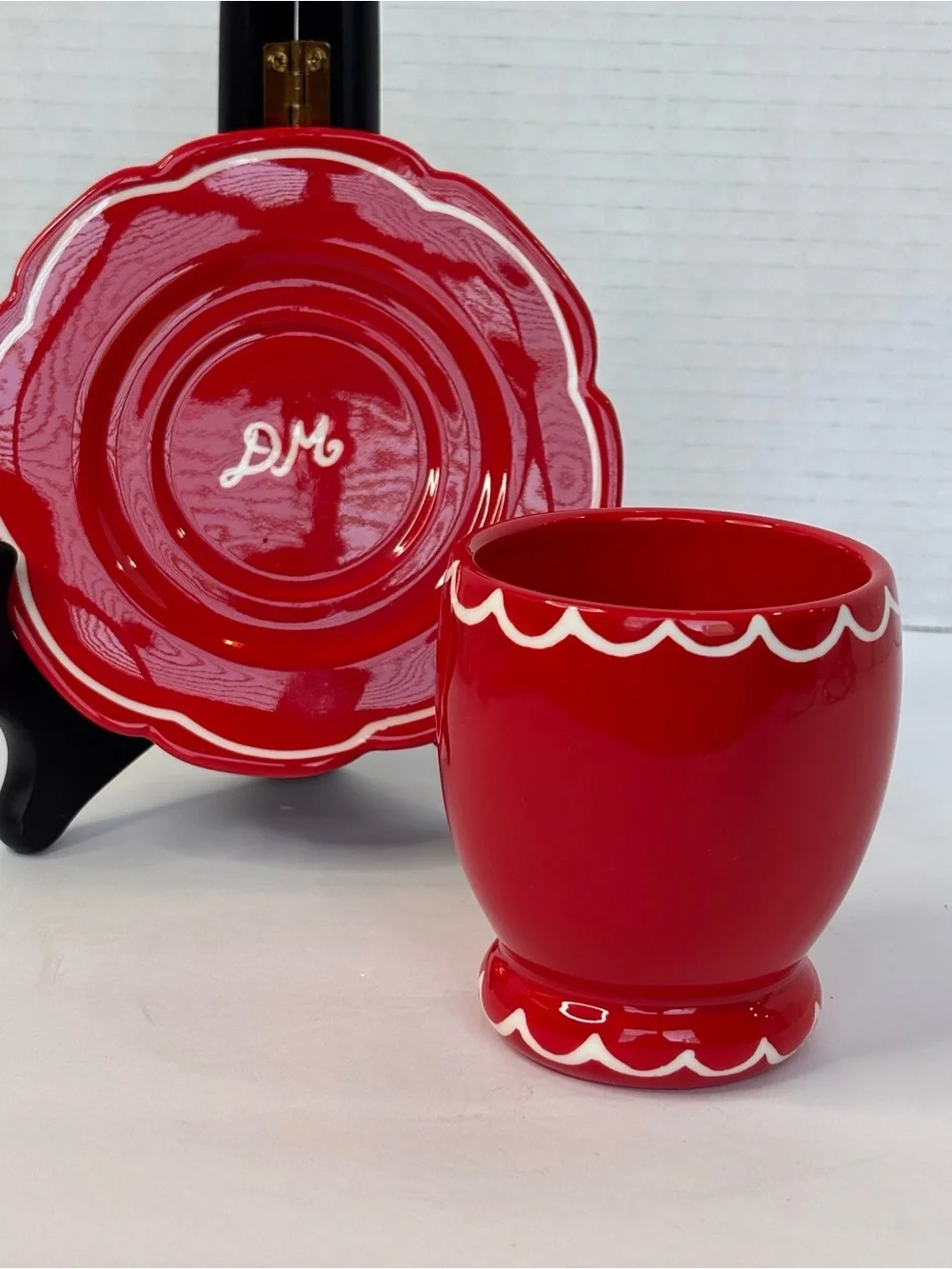 Damson Madder X Anthropologie Hand Painted Espresso Cup & Saucer Red & White NWT